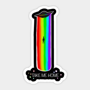 Rainbow UFO abducting a human Sticker